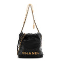 Shiny Crumpled Calfskin Quilted Pearl Mini Chanel 22 Black