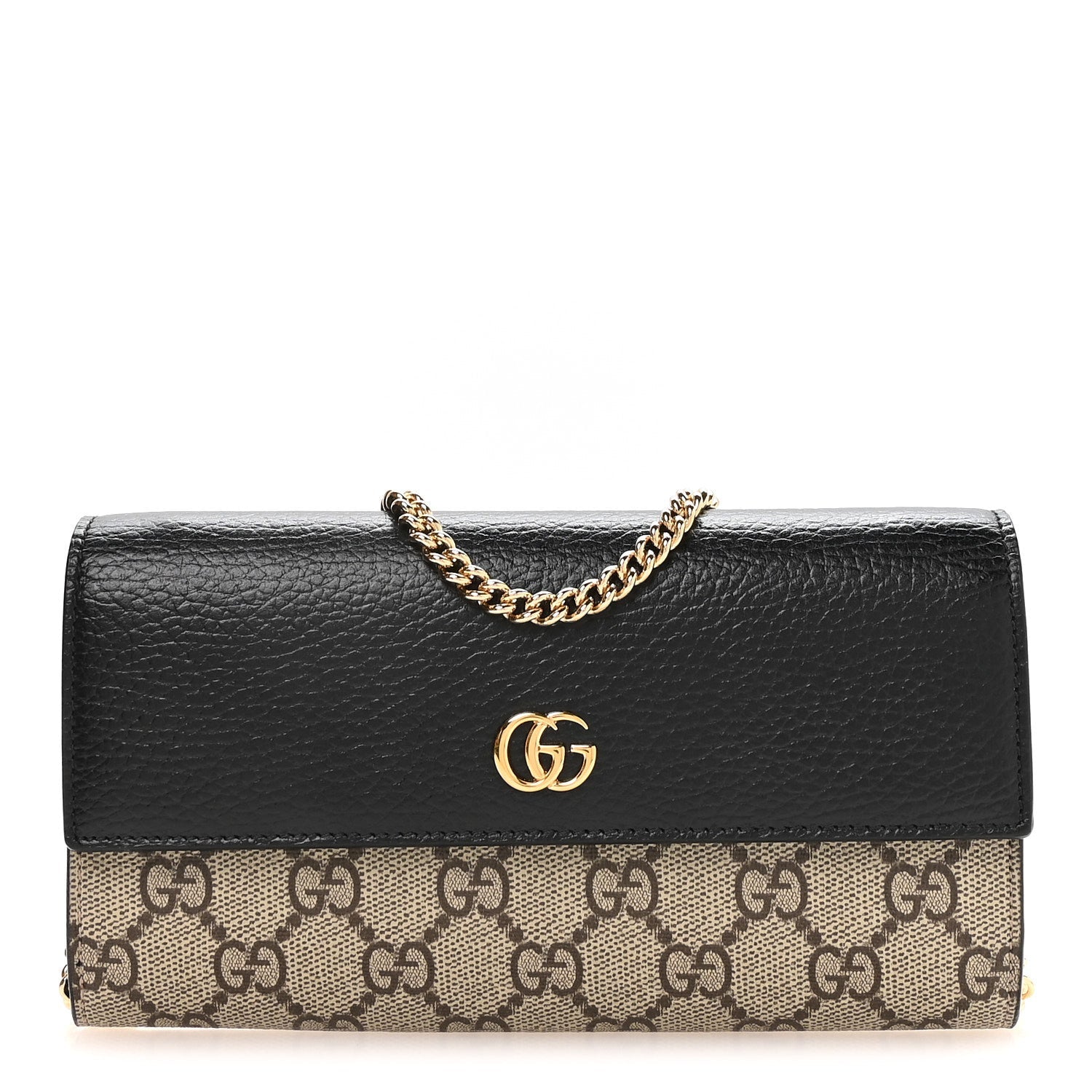 Dollar Calfskin GG Supreme Monogram Petite GG Marmont Wallet Chain Bag Black Beige Ebony