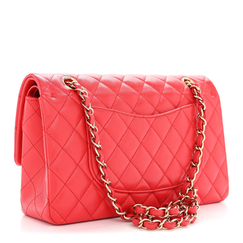 Caviar Quilted Medium Double Flap Red