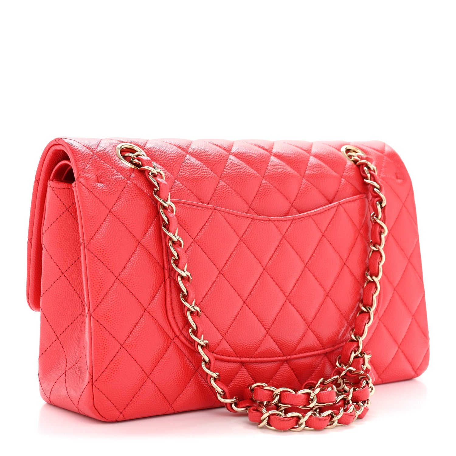 Caviar Quilted Medium Double Flap Red