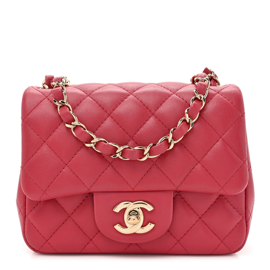 Lambskin Quilted Mini Square Flap Dark Pink