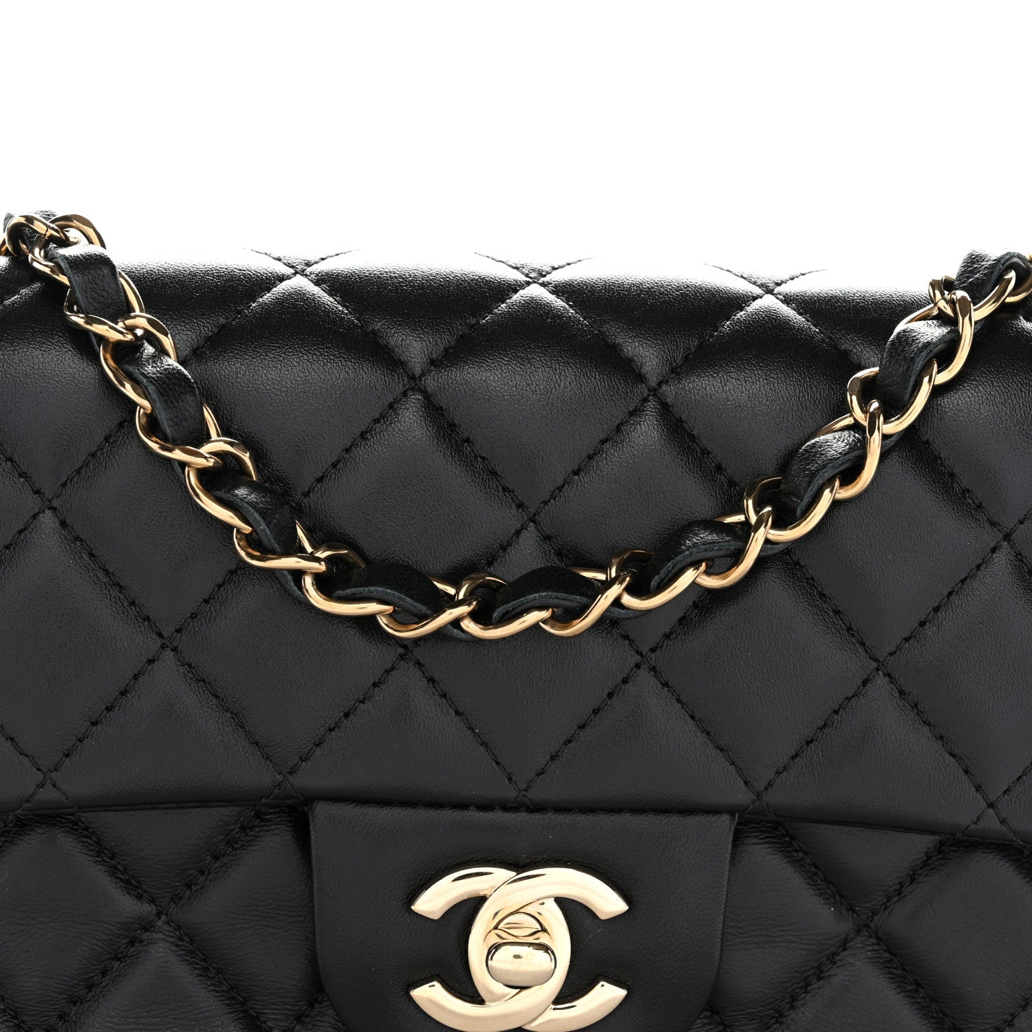 Lambskin Quilted Mini Rectangular Flap Black