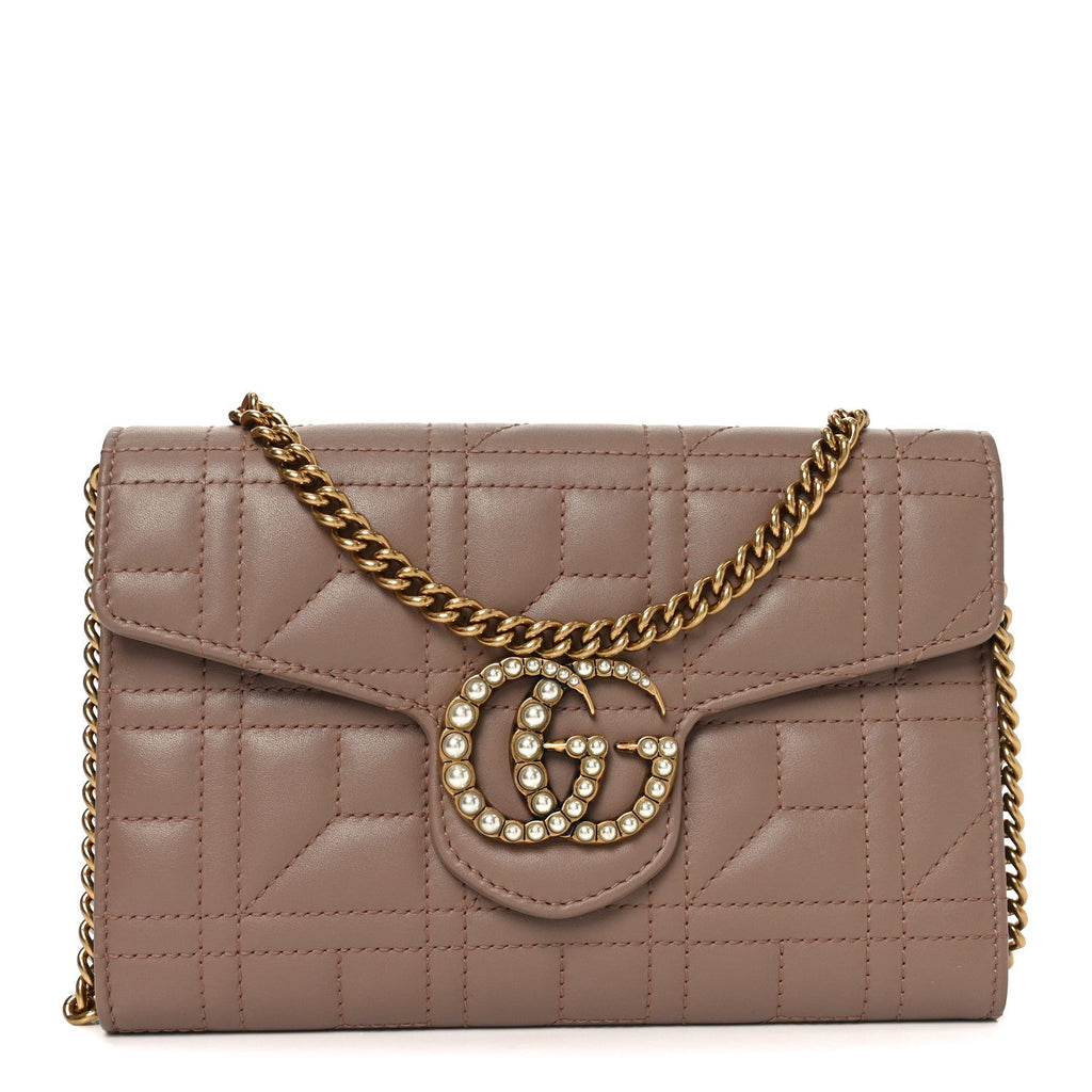 Calfskin Matelasse Mini Pearly GG Marmont Chain Wallet Porcelain Rose