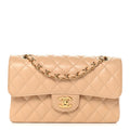 Caviar Quilted Small Double Flap Beige