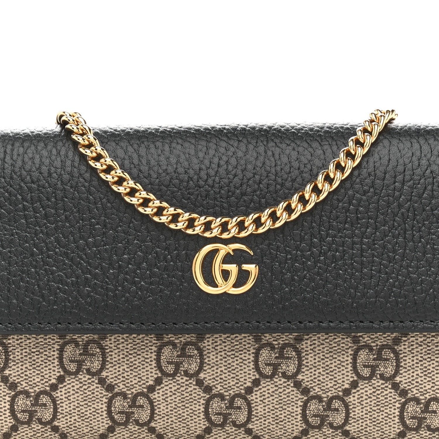 Dollar Calfskin GG Supreme Monogram Petite GG Marmont Wallet Chain Bag Black Beige Ebony