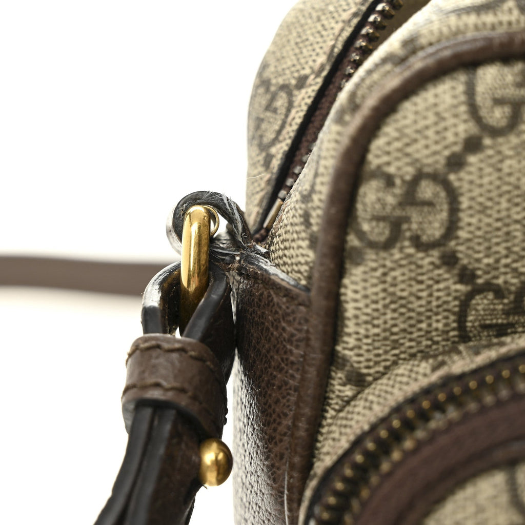 GG Supreme Monogram Textured Dollar Calfskin Web Small Ophidia Convertible Shoulder Bag Beige Ebony New Acero