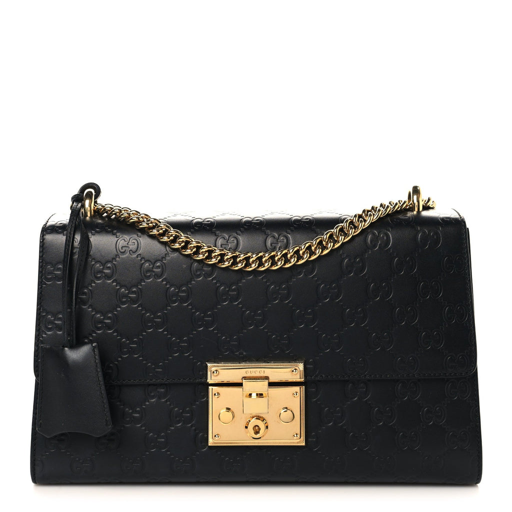 Guccissima Medium Padlock Shoulder Bag Black