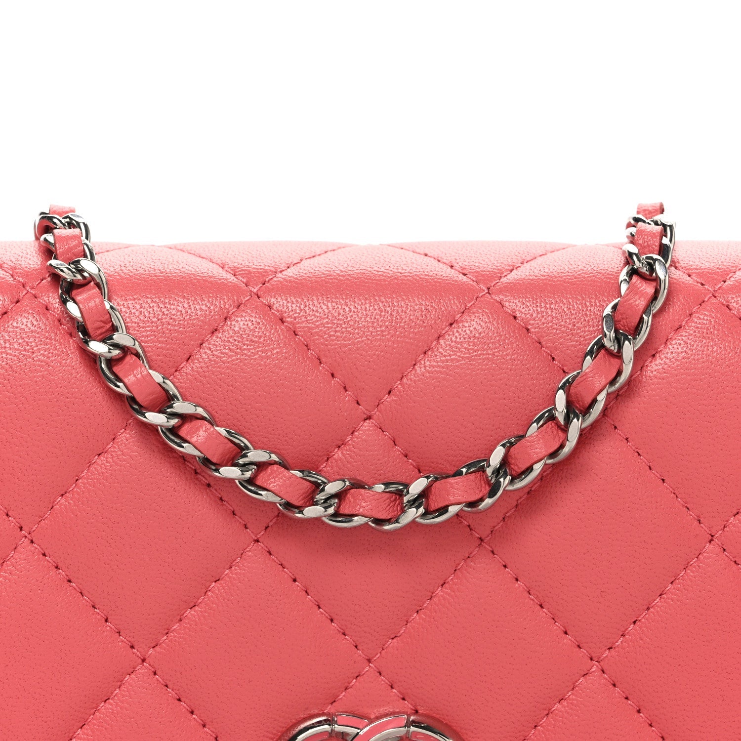 Lambskin Quilted Wallet On Chain WOC Pink