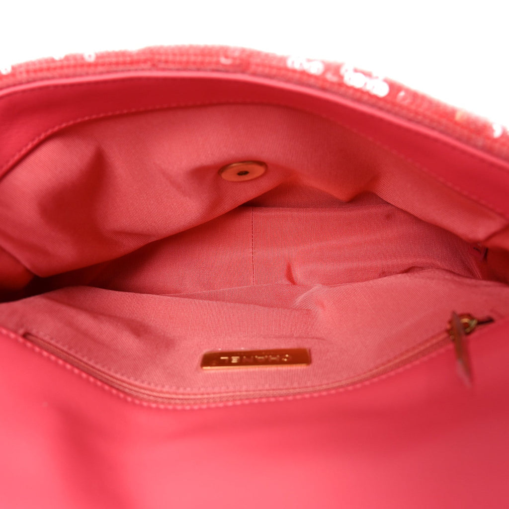 Sequin Quilted Medium Chanel 19 Flap Coral