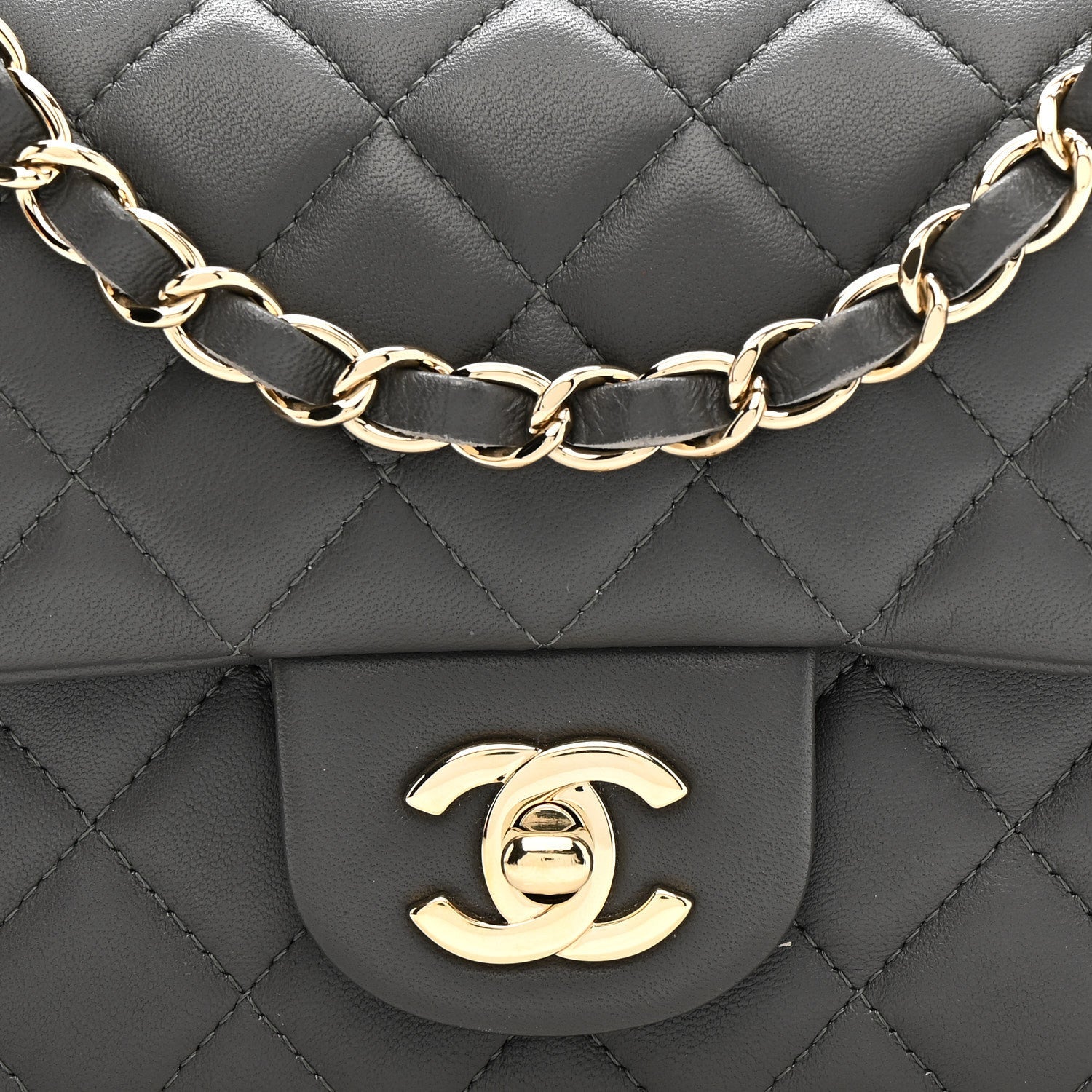 Lambskin Quilted Mini Rectangular Flap Dark Grey