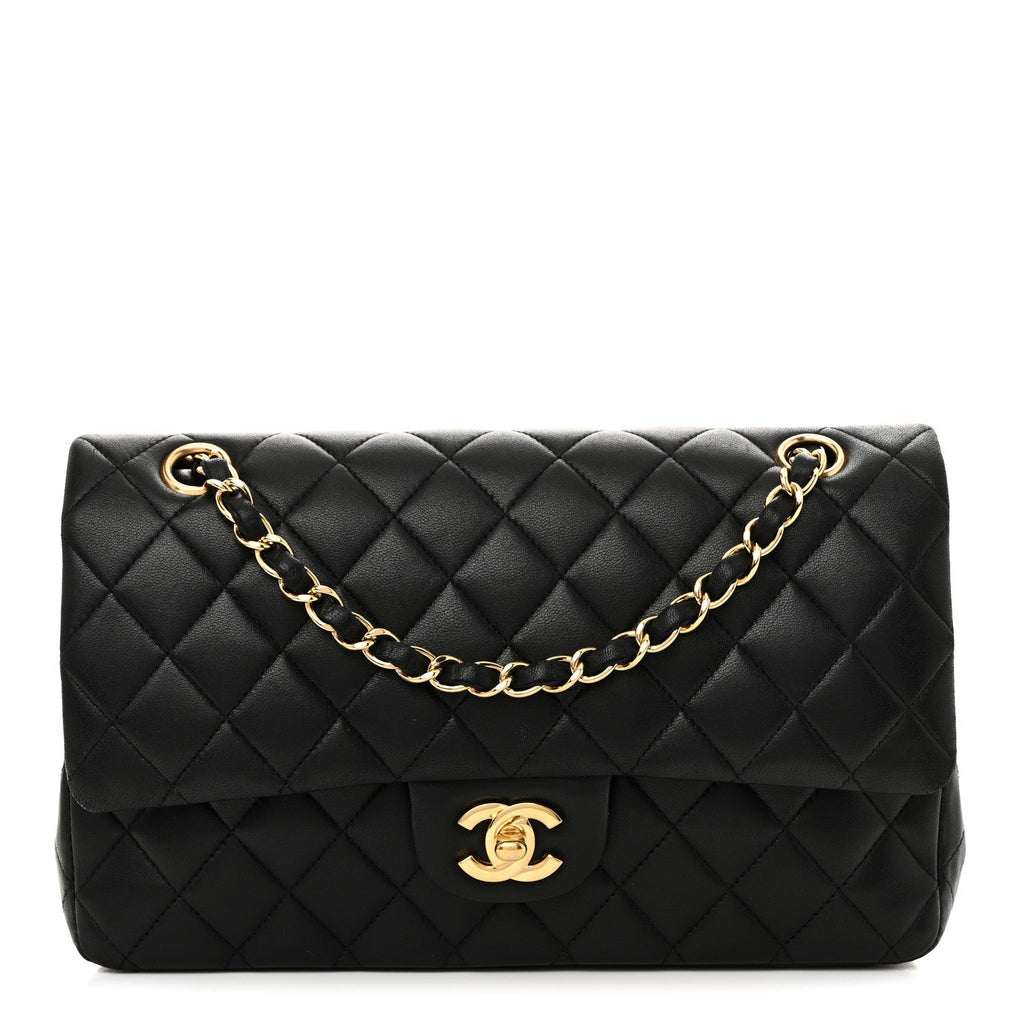 Lambskin Quilted Medium Double Flap Black