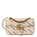 X BALENCIAGA Calfskin Matelasse Logo Print Small GG Marmont Shoulder Bag White