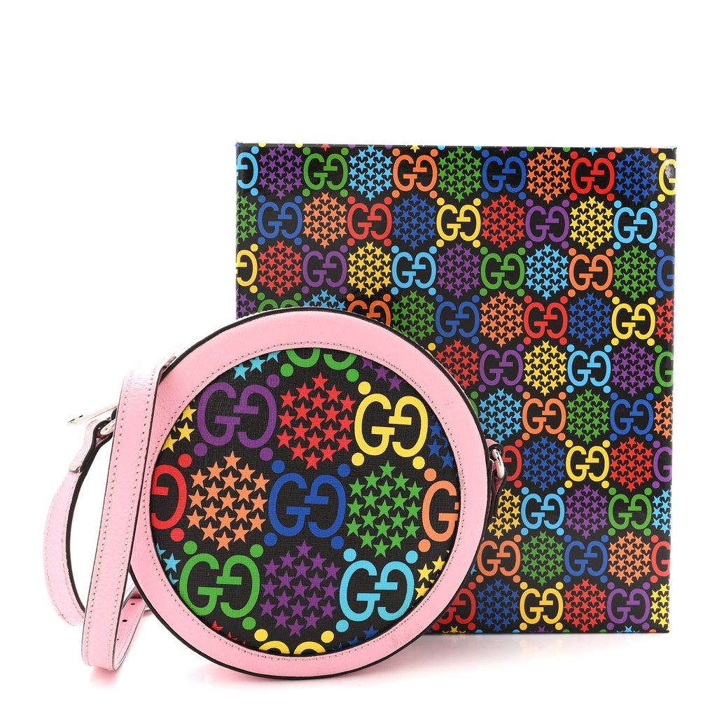 GG Supreme Monogram Psychedelic Round Shoulder Bag Black Multicolor Sugar Pink