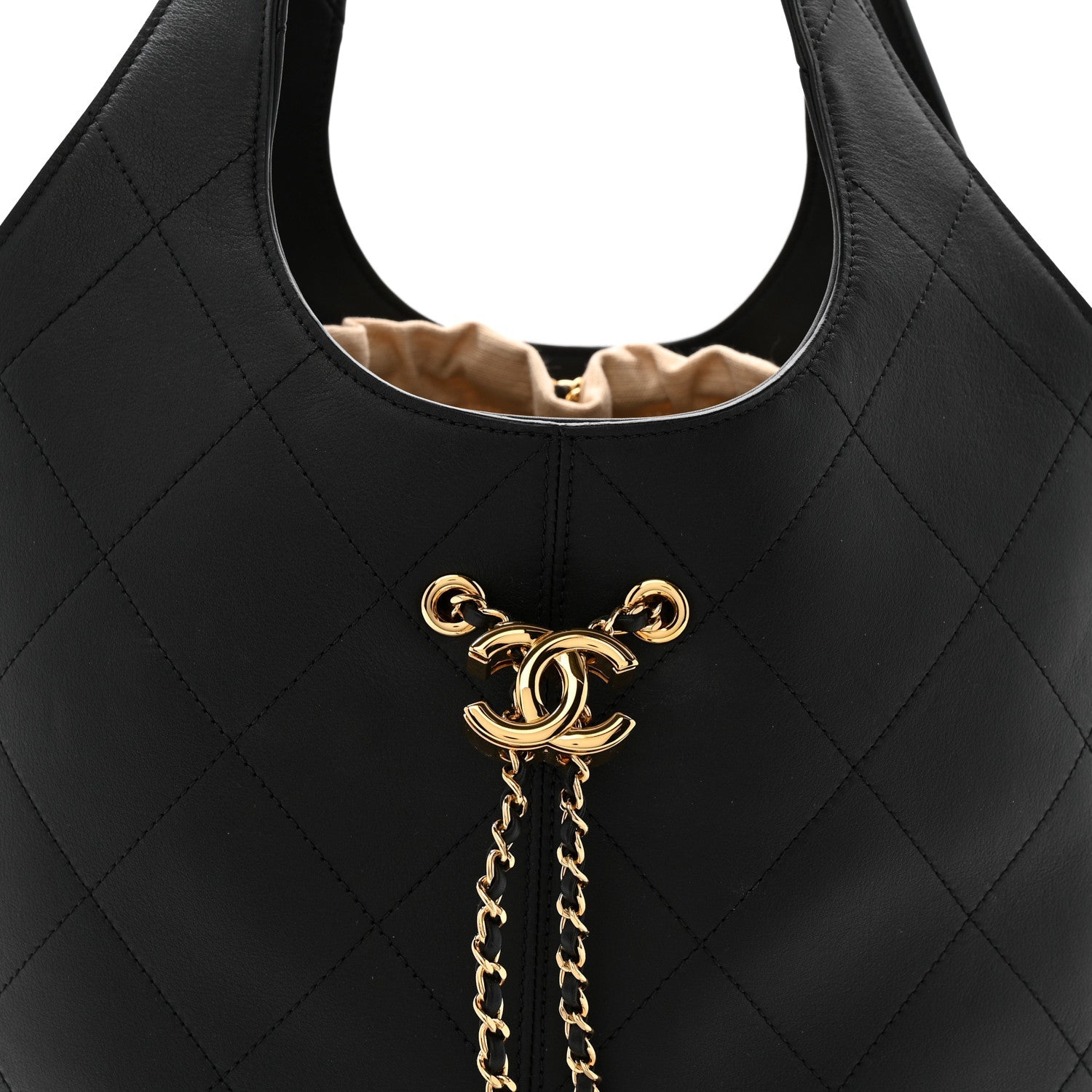 Calfskin Quilted Large Shopping Bag Black