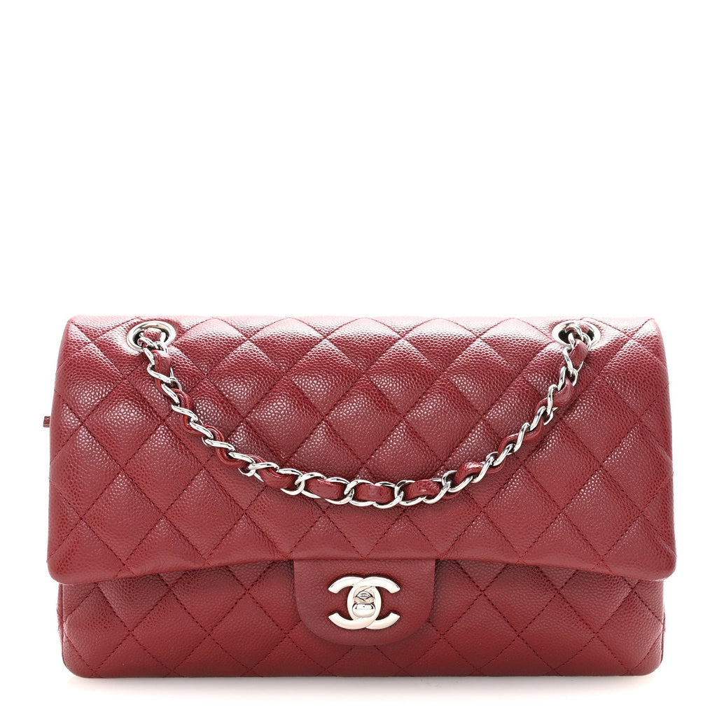 Caviar Quilted Medium Double Flap Burgundy