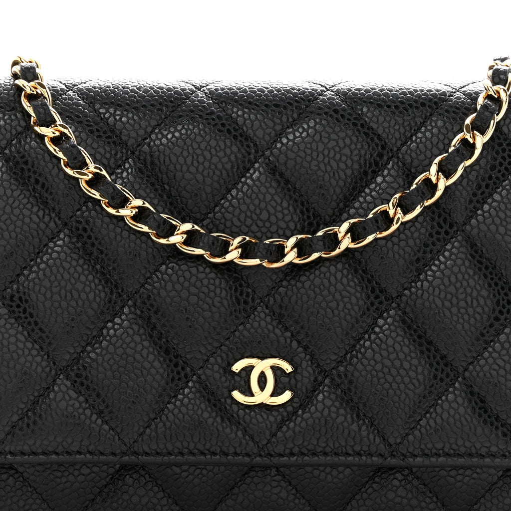 Caviar Quilted Wallet on Chain WOC Black