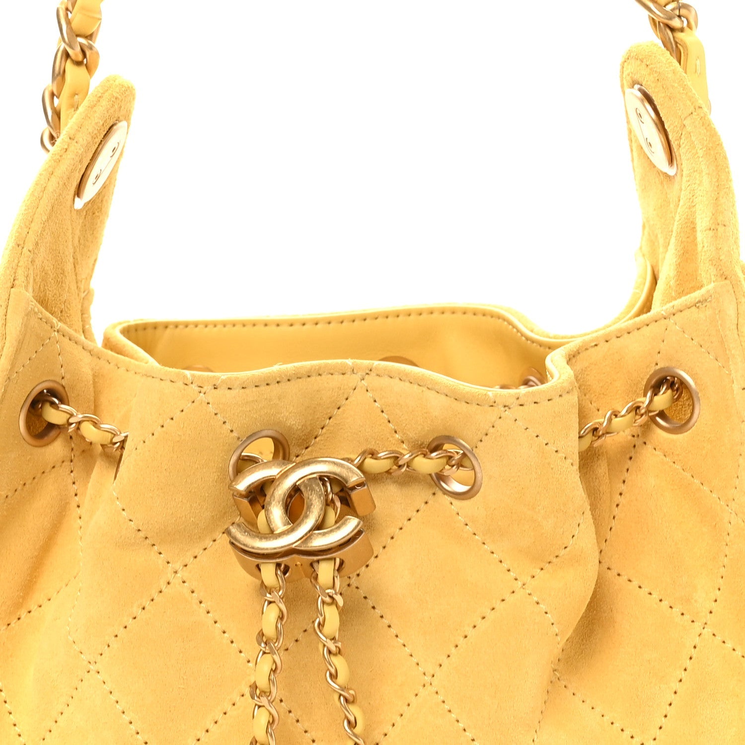 Suede Quilted Mini Chanel 25 Handbag Yellow