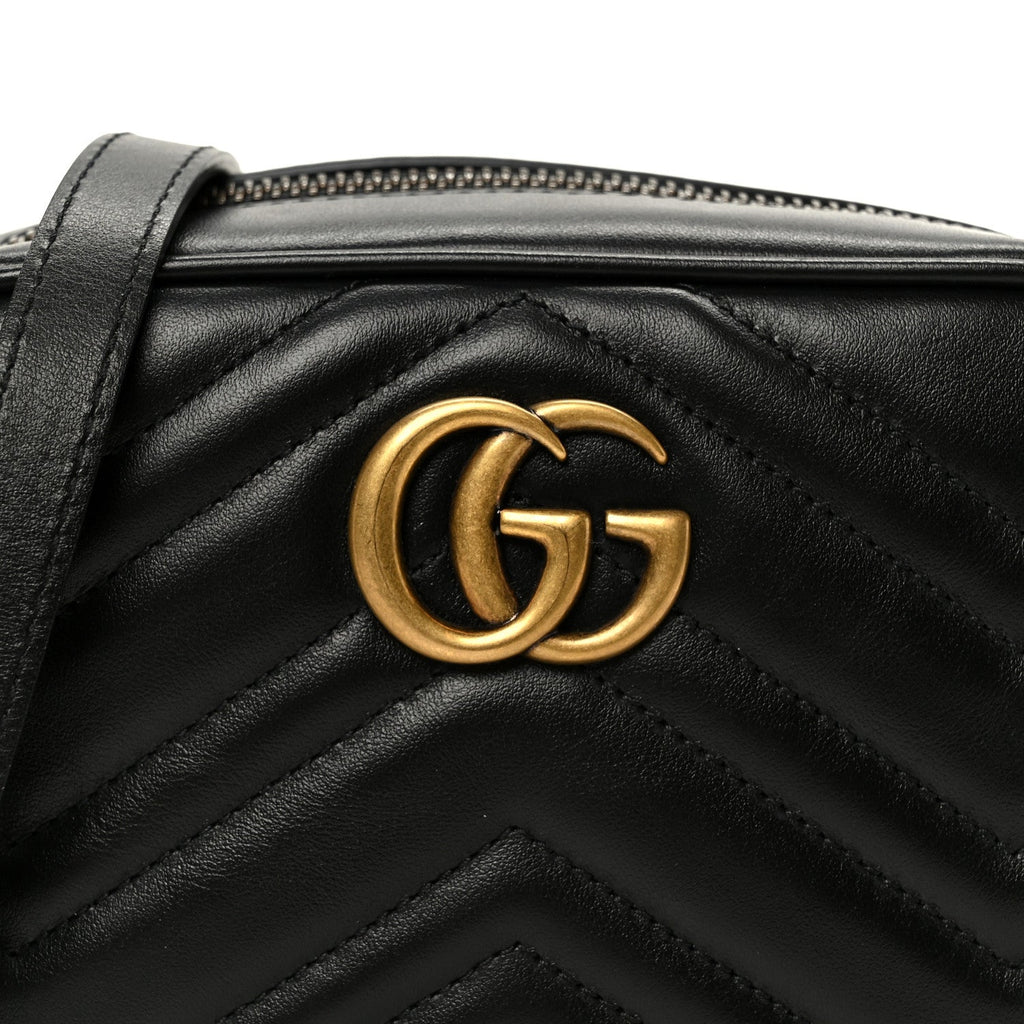 Calfskin Matelasse Mini GG Marmont Chain Shoulder Bag Black