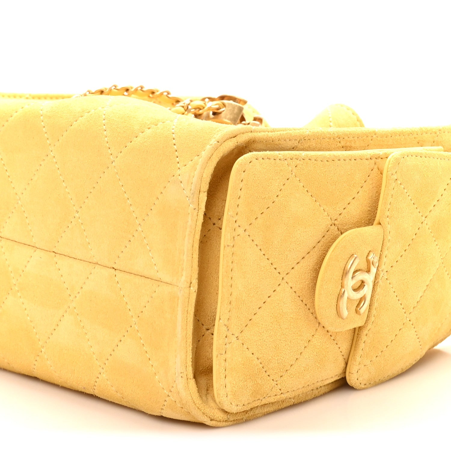 Suede Quilted Mini Chanel 25 Handbag Yellow