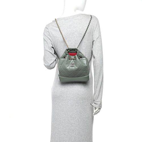 Aged Calfskin Quilted Small Gabrielle Backpack Green