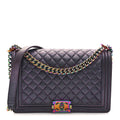 Iridescent Goatskin Quilted New Medium Boy Flap Purple