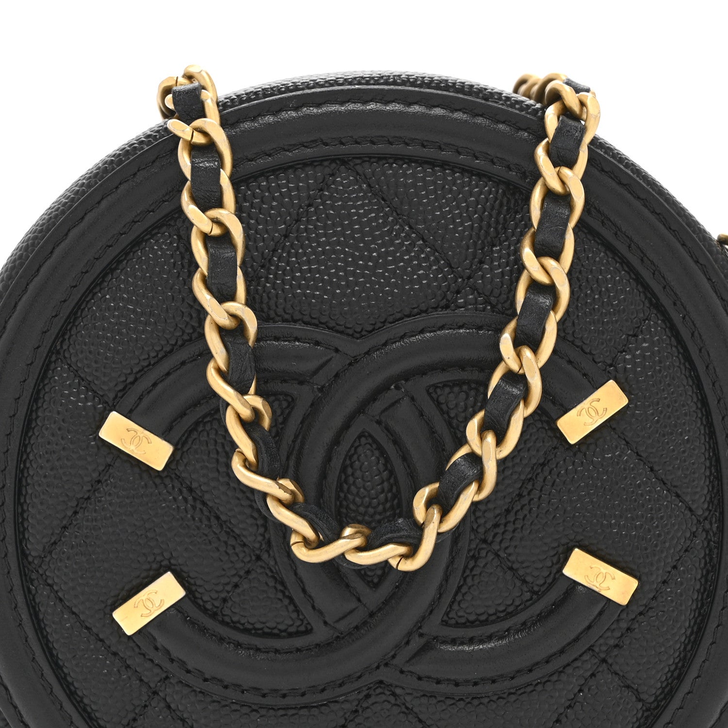 Caviar Quilted Round Filigree Crossbody Black