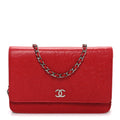 Lambskin Camellia Embossed Wallet on Chain WOC Red