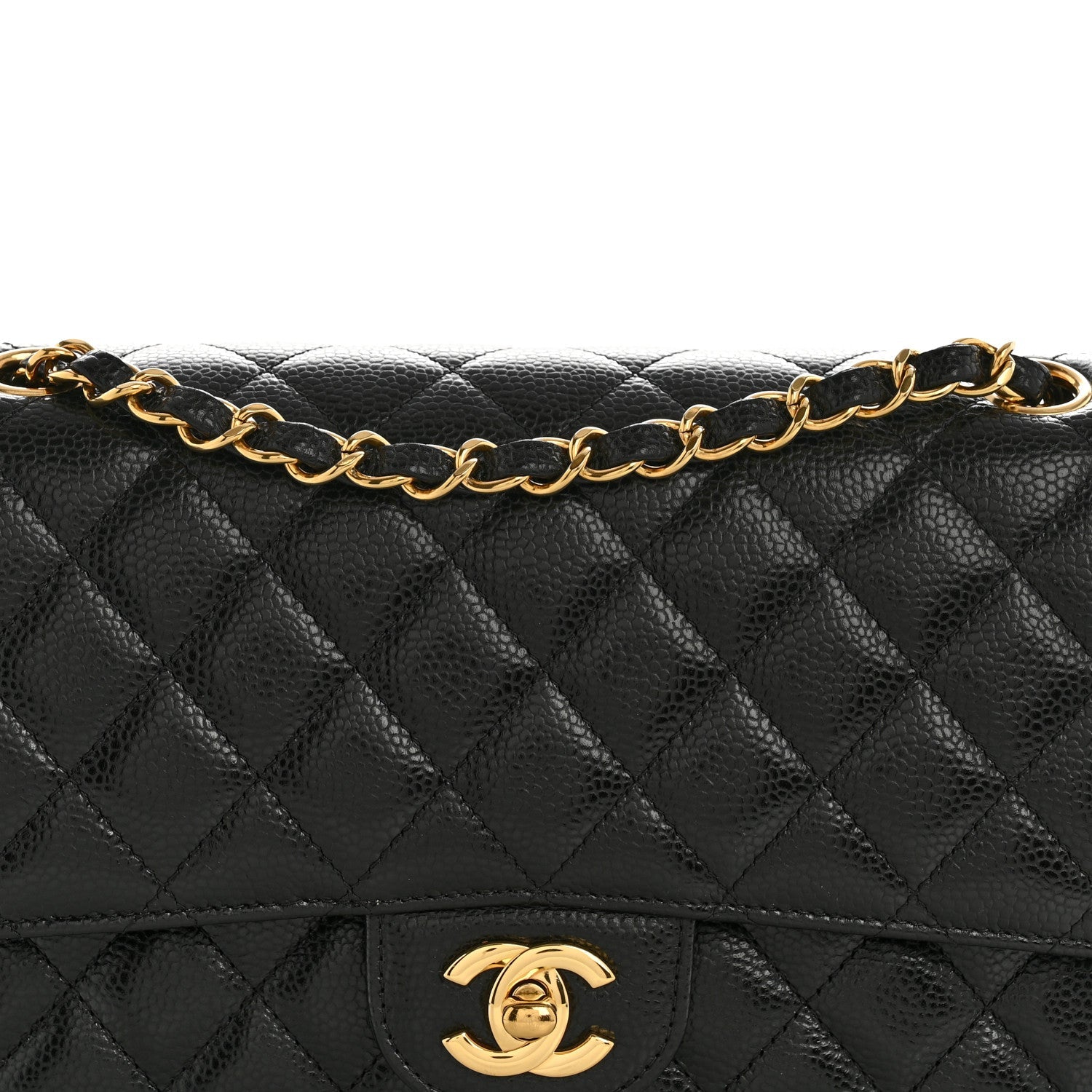 Caviar Quilted Medium Double Flap Black