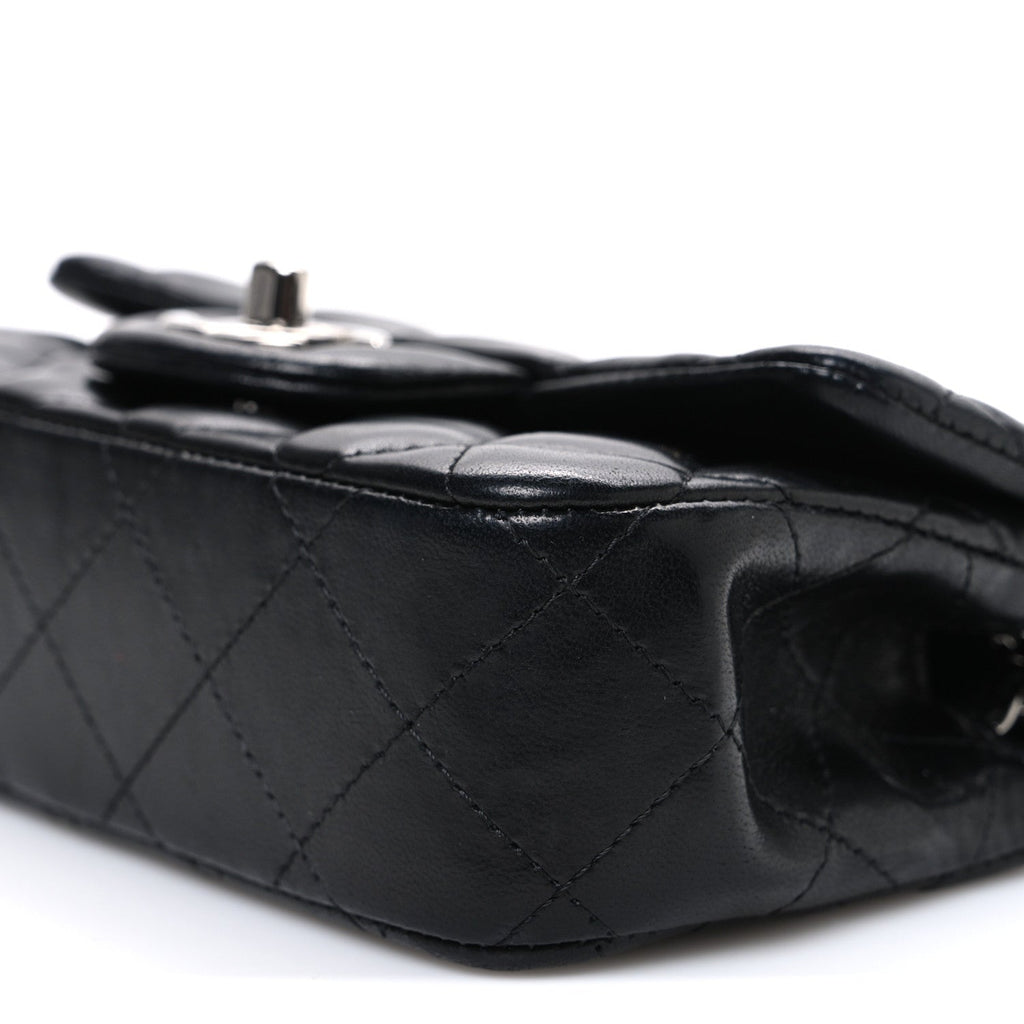 Lambskin Quilted Extra Mini Rectangular Flap Black