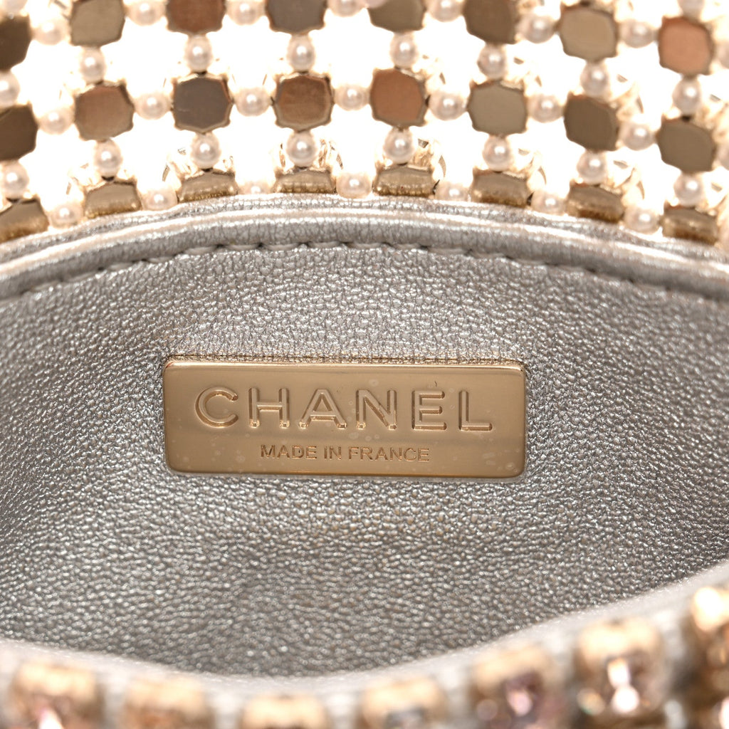 Metal Pearl Minaudiere CC Mini Evening Bag Multicolor