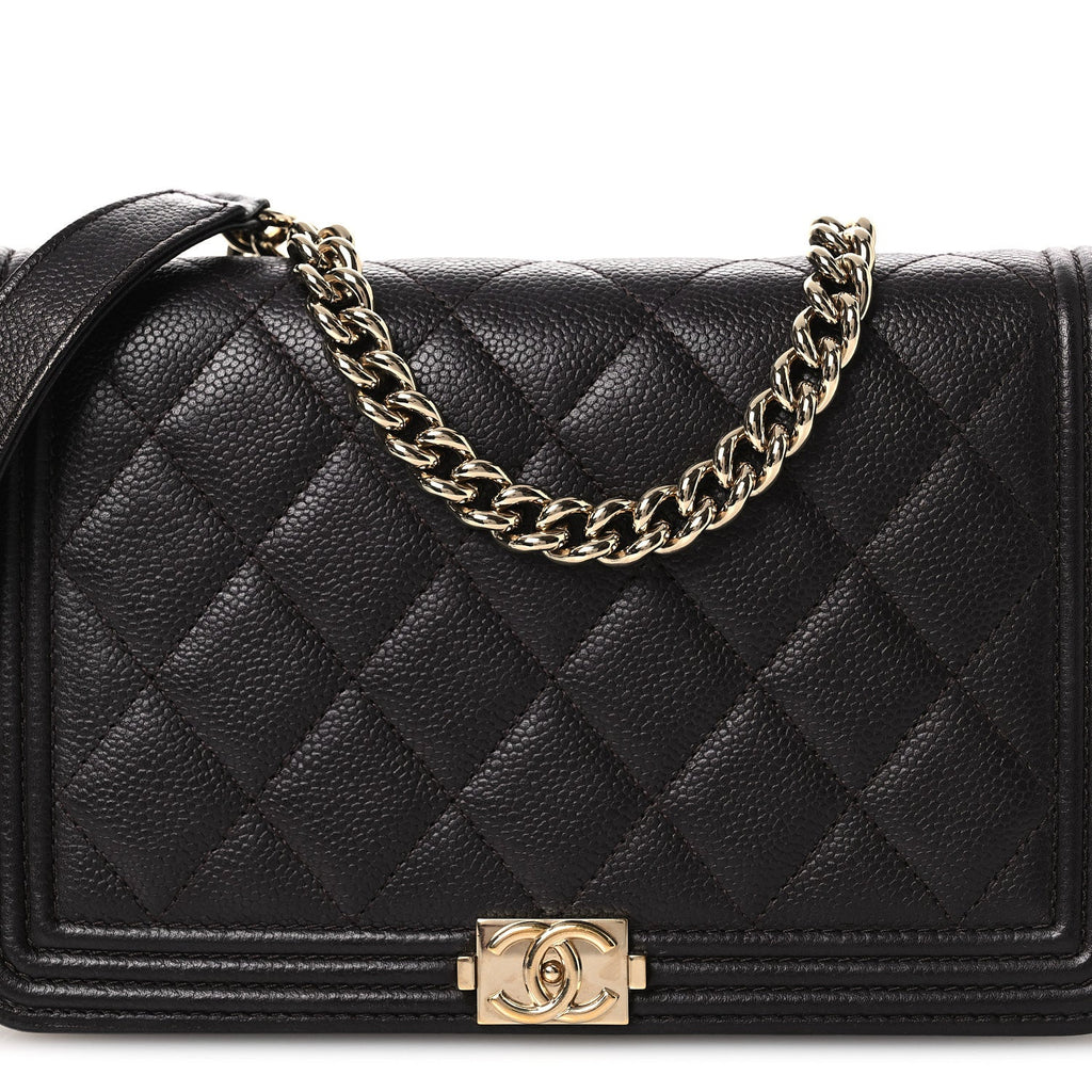 Caviar Quilted Boy Wallet On Chain WOC Dark Brown
