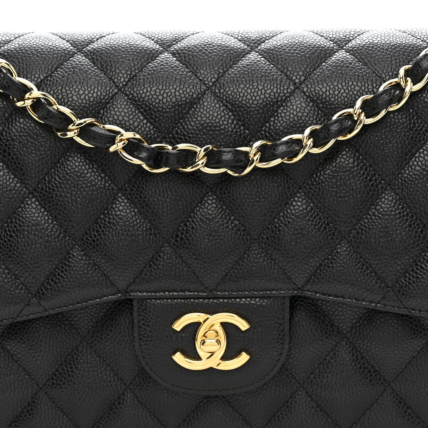 Caviar Quilted Jumbo Double Flap Black