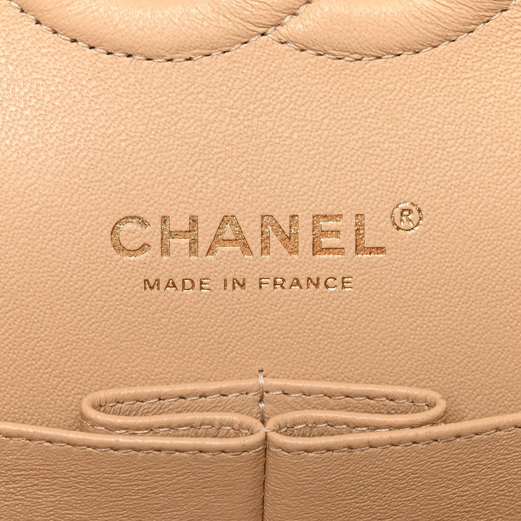 Caviar Quilted Medium Double Flap Beige