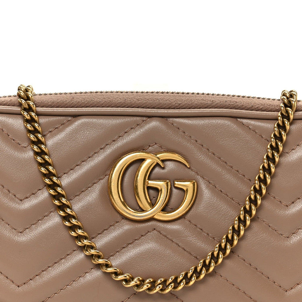 Calfskin Matelasse Mini GG Marmont Chain Crossbody Bag Porcelain Rose