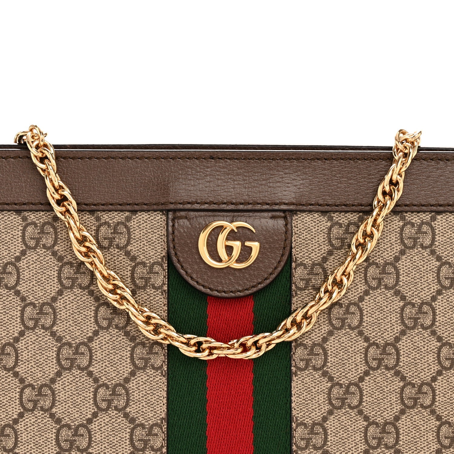 GG Supreme Monogram Web Medium Ophidia Chain Shoulder Bag Brown