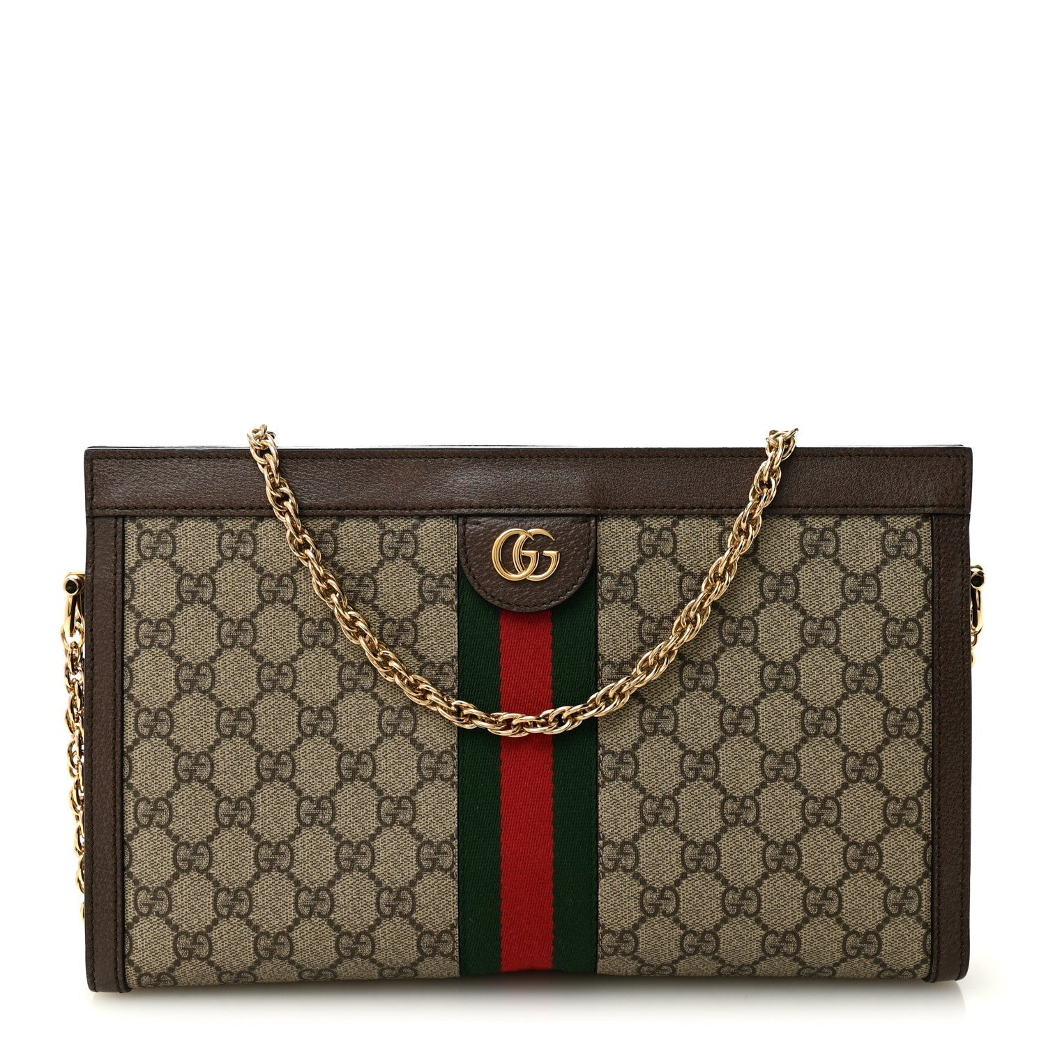 GG Supreme Monogram Web Medium Ophidia Chain Shoulder Bag Brown