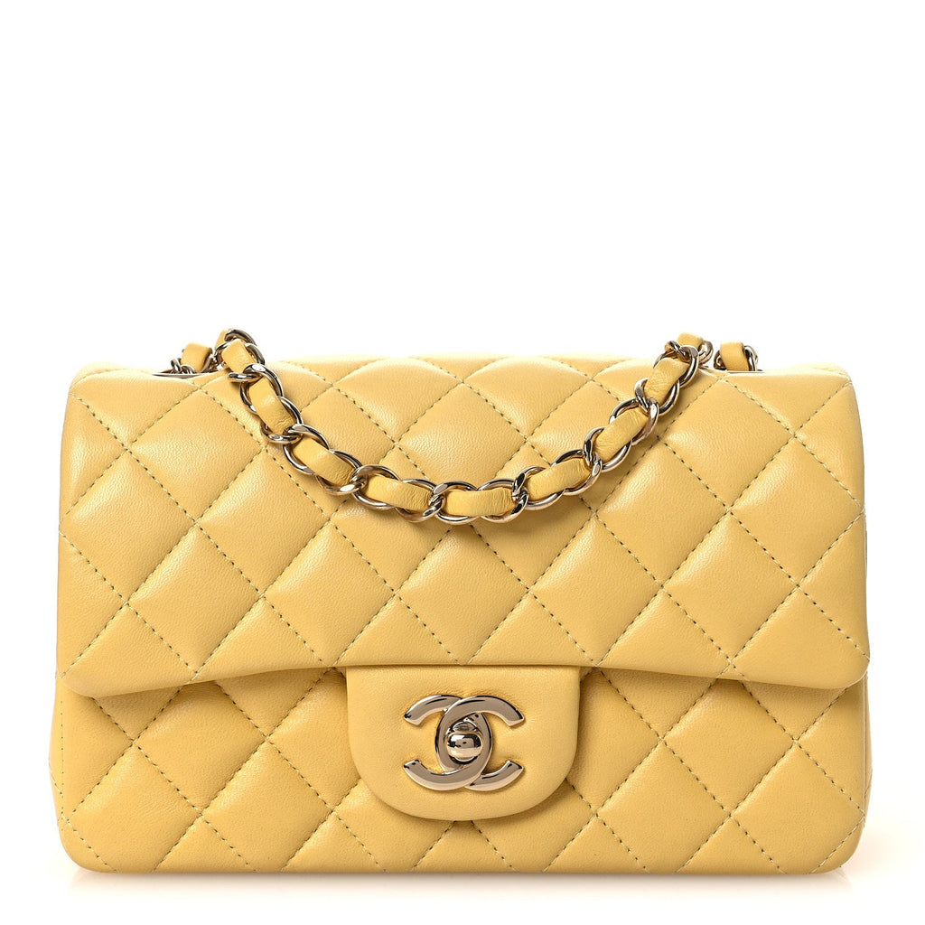 Lambskin Quilted Mini Rectangular Flap Yellow
