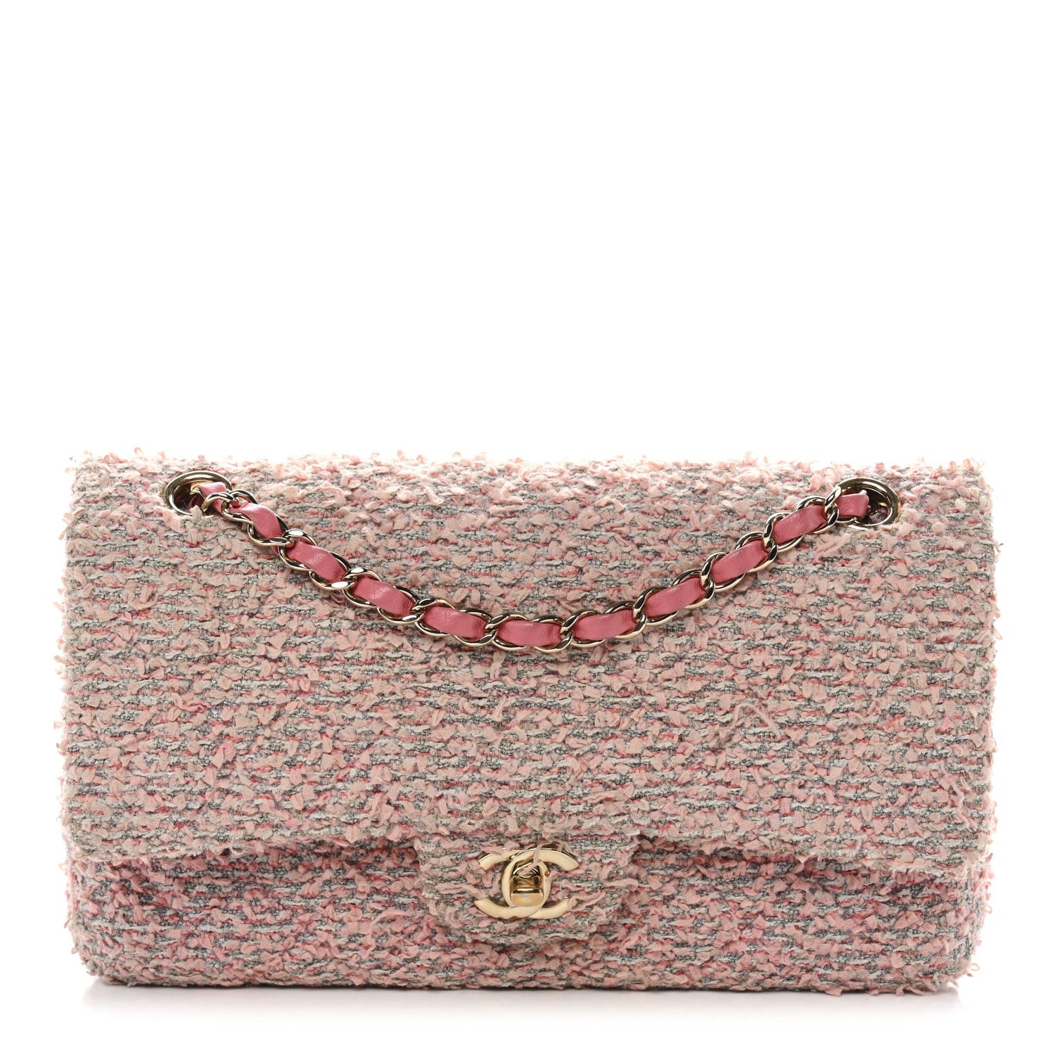 Tweed Medium Double Flap Pink