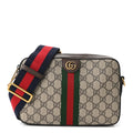 GG Supreme Monogram Textured Dollar Calfskin Web Ophidia Wristlet Shoulder Bag Beige Ebony New Acero