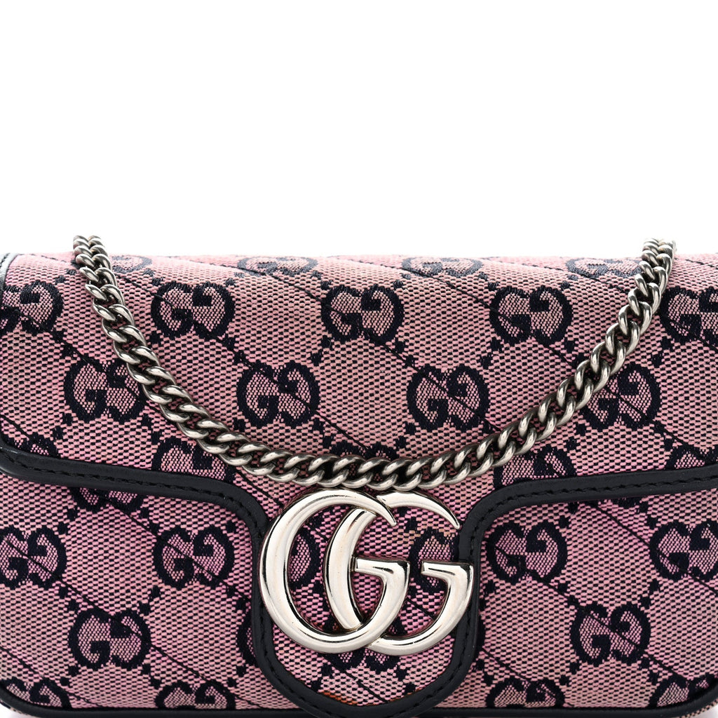 Monogram Multicolor Matelasse Diagonal Super Mini GG Marmont Shoulder Bag Pink Blue