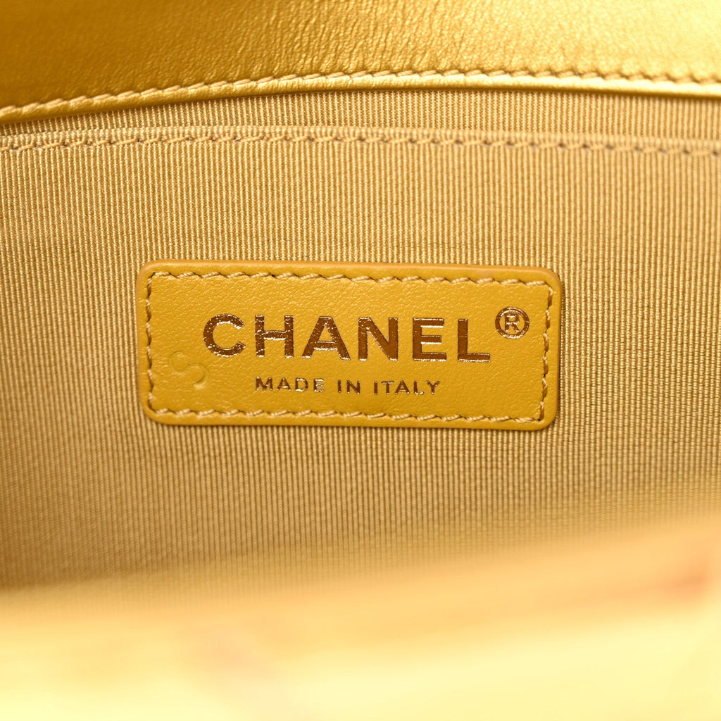 Metallic Calfskin Crocodile Embossed Graffiti Medium Cocodile Boy Flap Gold