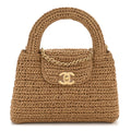 Braided Raffia Nano Kelly Flap Bag Dark Beige