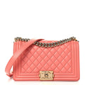 Lambskin Quilted Medium Boy Flap Coral