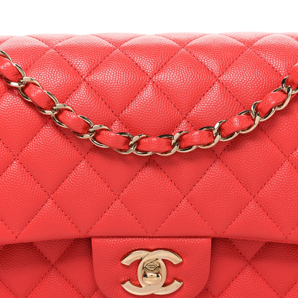 Caviar Quilted Medium Double Flap Red