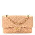 Caviar Quilted Medium Double Flap Beige