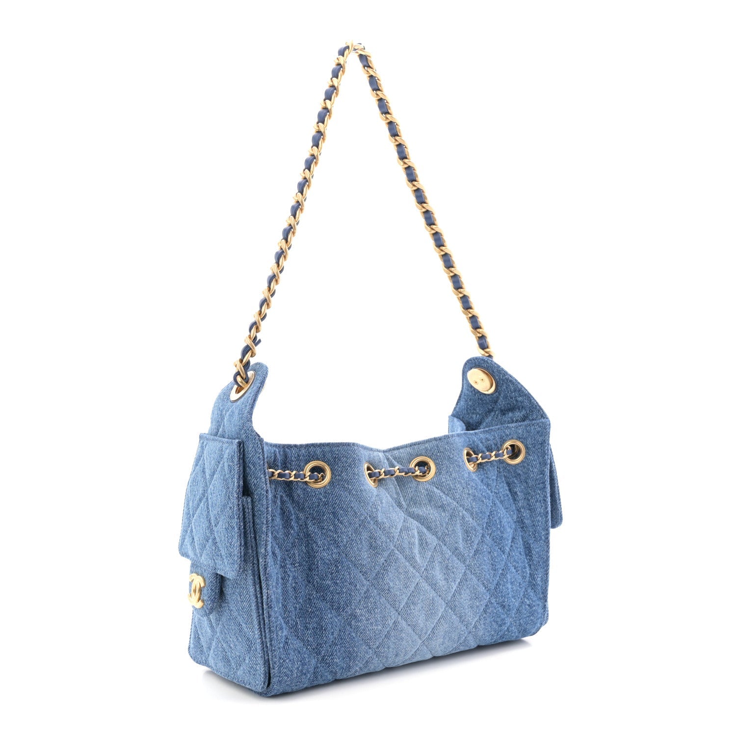 Washed Denim Quilted Mini Chanel 25 Handbag Blue