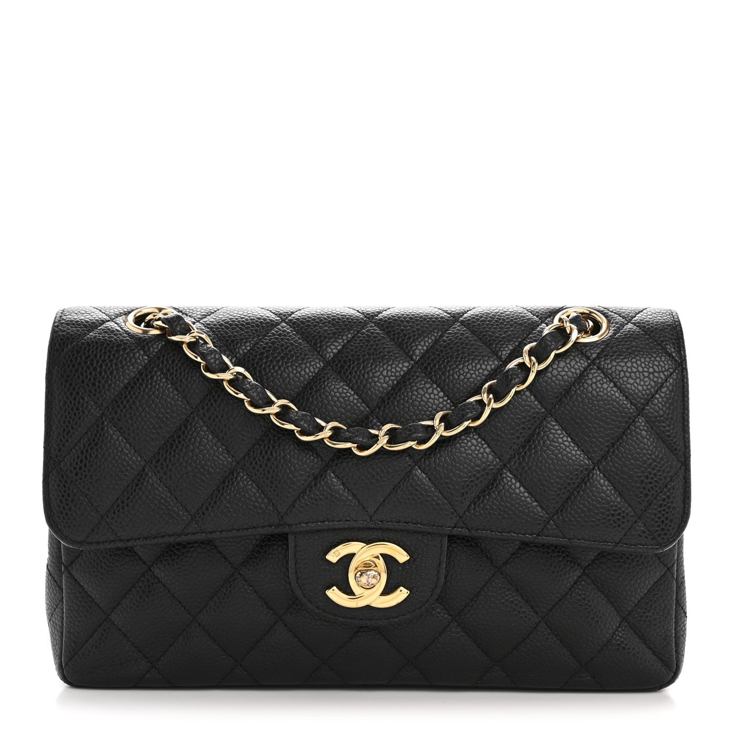 Caviar Quilted Small Double Flap Black