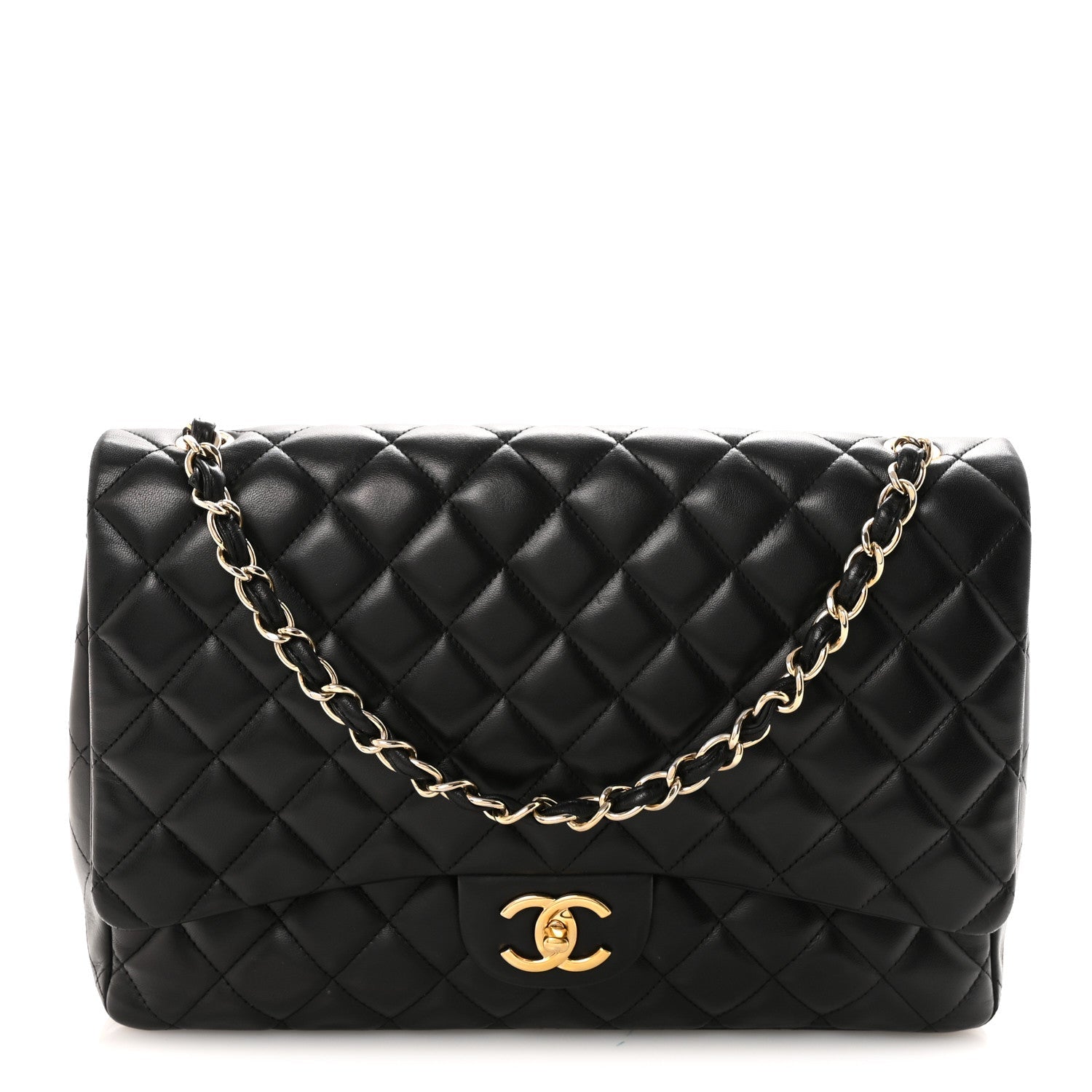 Lambskin Quilted Maxi Double Flap Black
