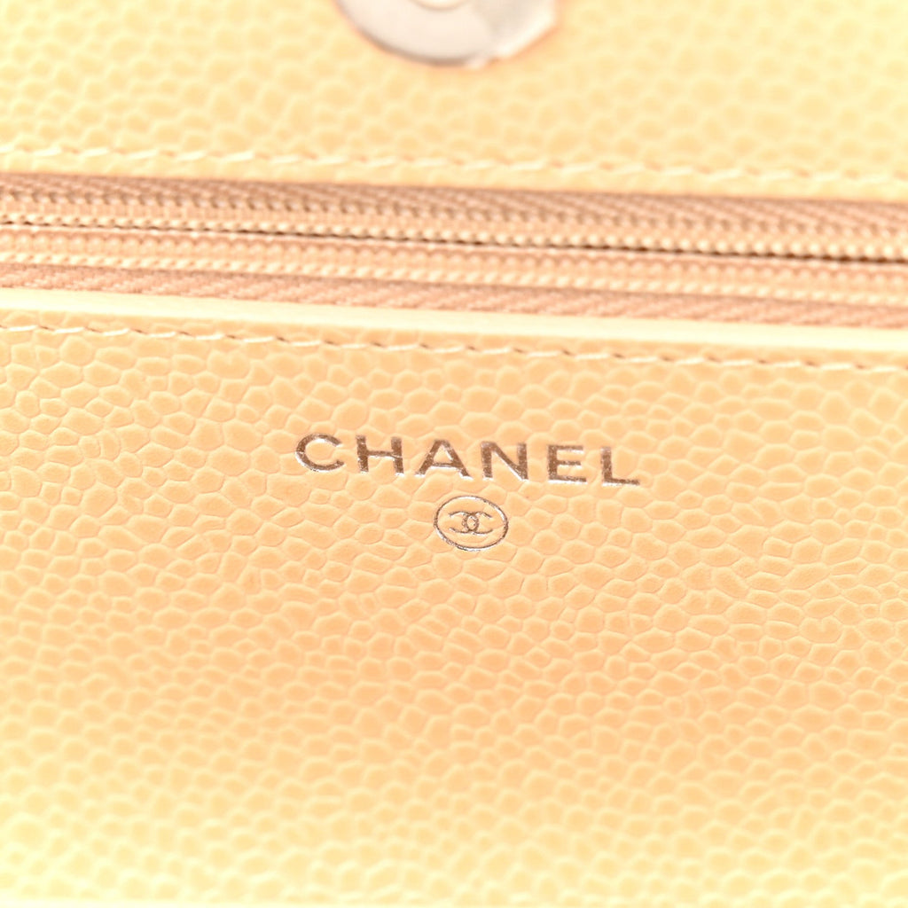 Caviar Quilted Wallet on Chain WOC Beige