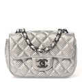 Metallic Lambskin Perforated Mini Rectangular Flap Silver